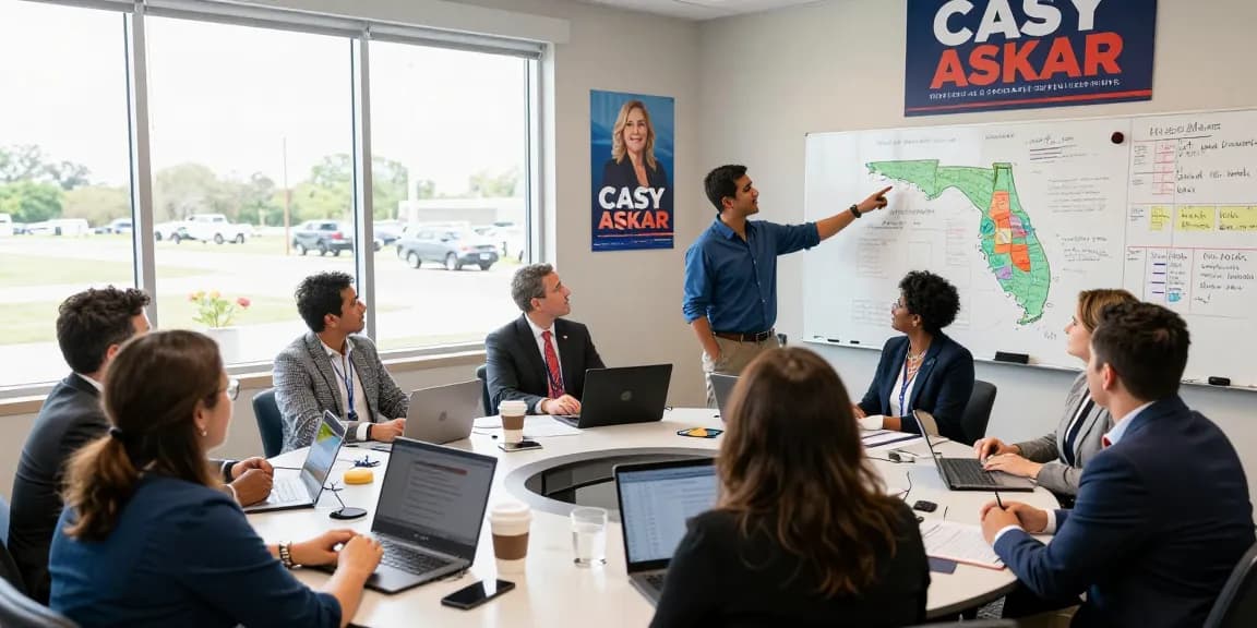 Strategy session with Casey Askar’s campaign team discussing Florida's congressional districts.