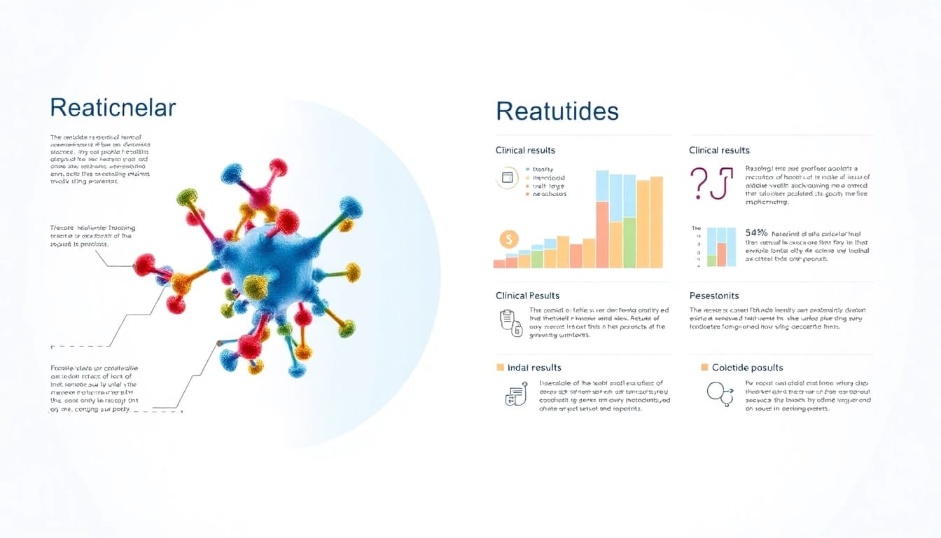 Illustration of Retatrutide's molecular structure with clinical benefits in an educational format.