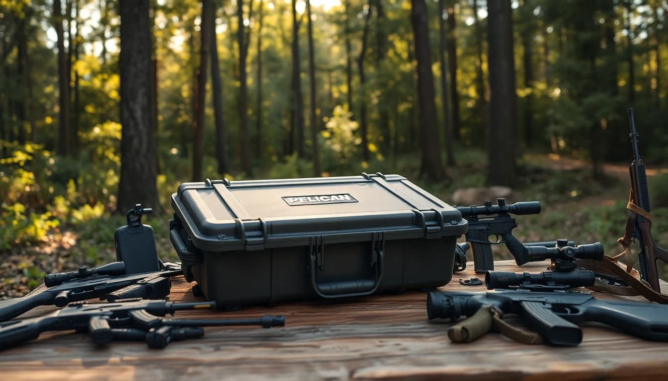 Pelican gun case for sale showcasing its durability among outdoor gear.