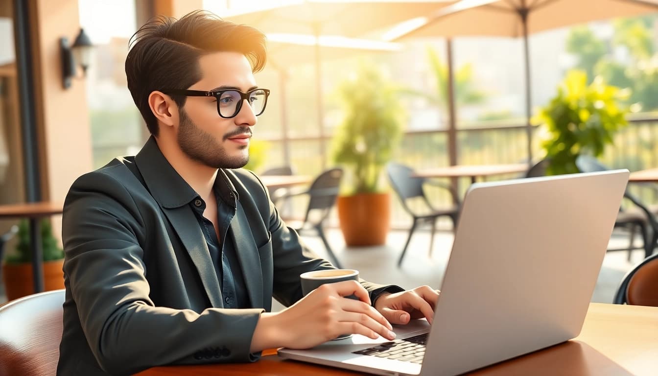 Complete your uk eta online application seamlessly at a café with a laptop.