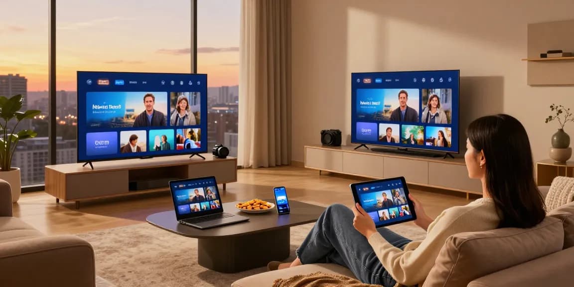 Engaging scene of a person enjoying Internet TV services in a cozy living room.