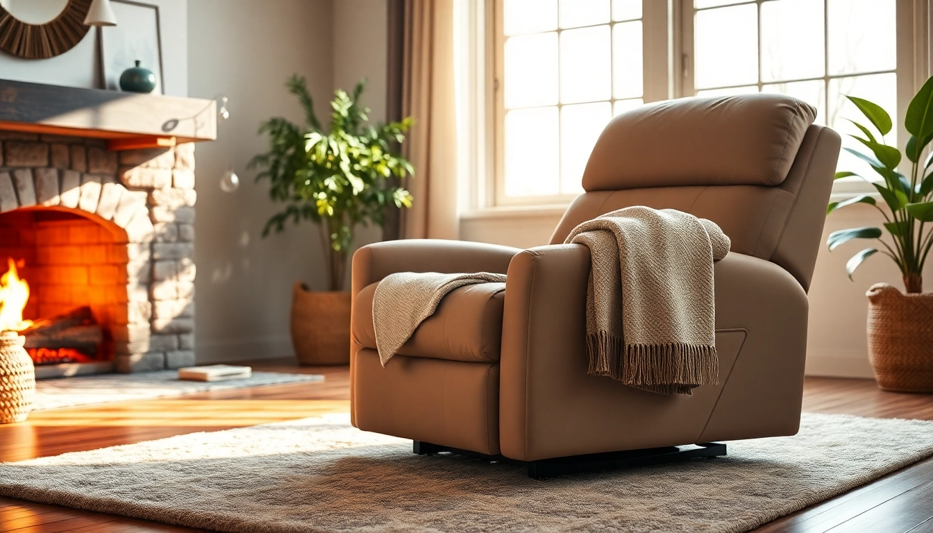 Experience comfort and relaxation with a lift chair with heat and massage featured in a warm living room.