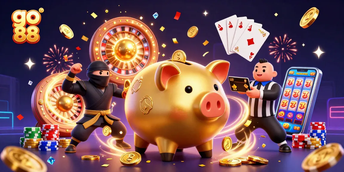 Experience the excitement of go 88 with a dynamic casino showdown featuring colorful characters and casino elements.