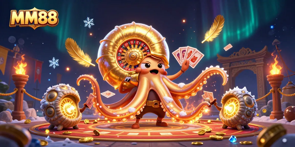 Experience the thrills of MM88 with a vibrant display of 3D casino elements and ancient characters.
