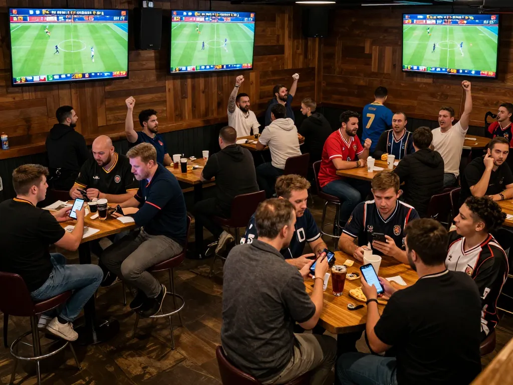 Exciting sports betting scene with bettors engaged in keo nha cai during a live football match