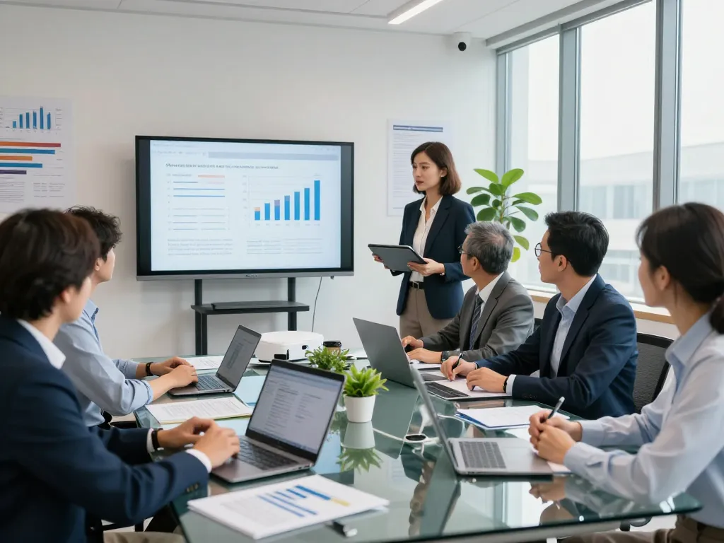 Commercial project funding strategies discussed by a diverse team in a modern conference room, fostering collaboration and innovation.