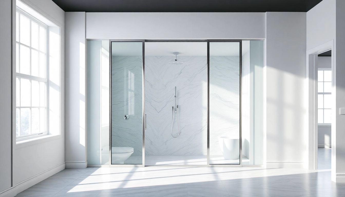 Shower doors sliding elegantly revealing a luxurious bathroom space.