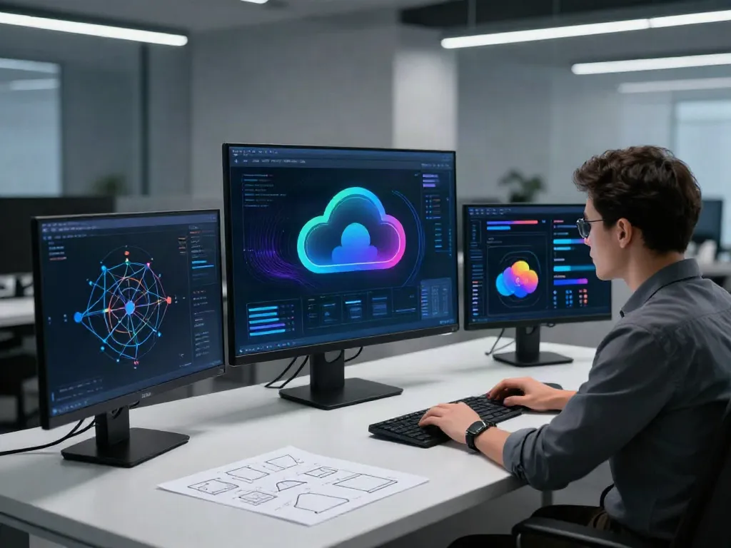 vulnerability assessment & penetration testing overview in a professional cybersecurity workspace, showcasing advanced tech solutions and analysis tools.