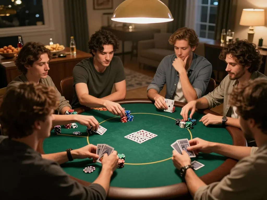 Người chơi thưởng thức một trò chơi poker thân thiện với chip và bài, tập trung vào bầu không khí cạnh tranh của Liên kết 12bet.
