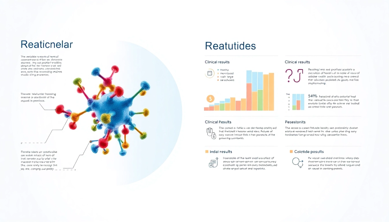 Illustration of Retatrutide's molecular structure with clinical benefits in an educational format.