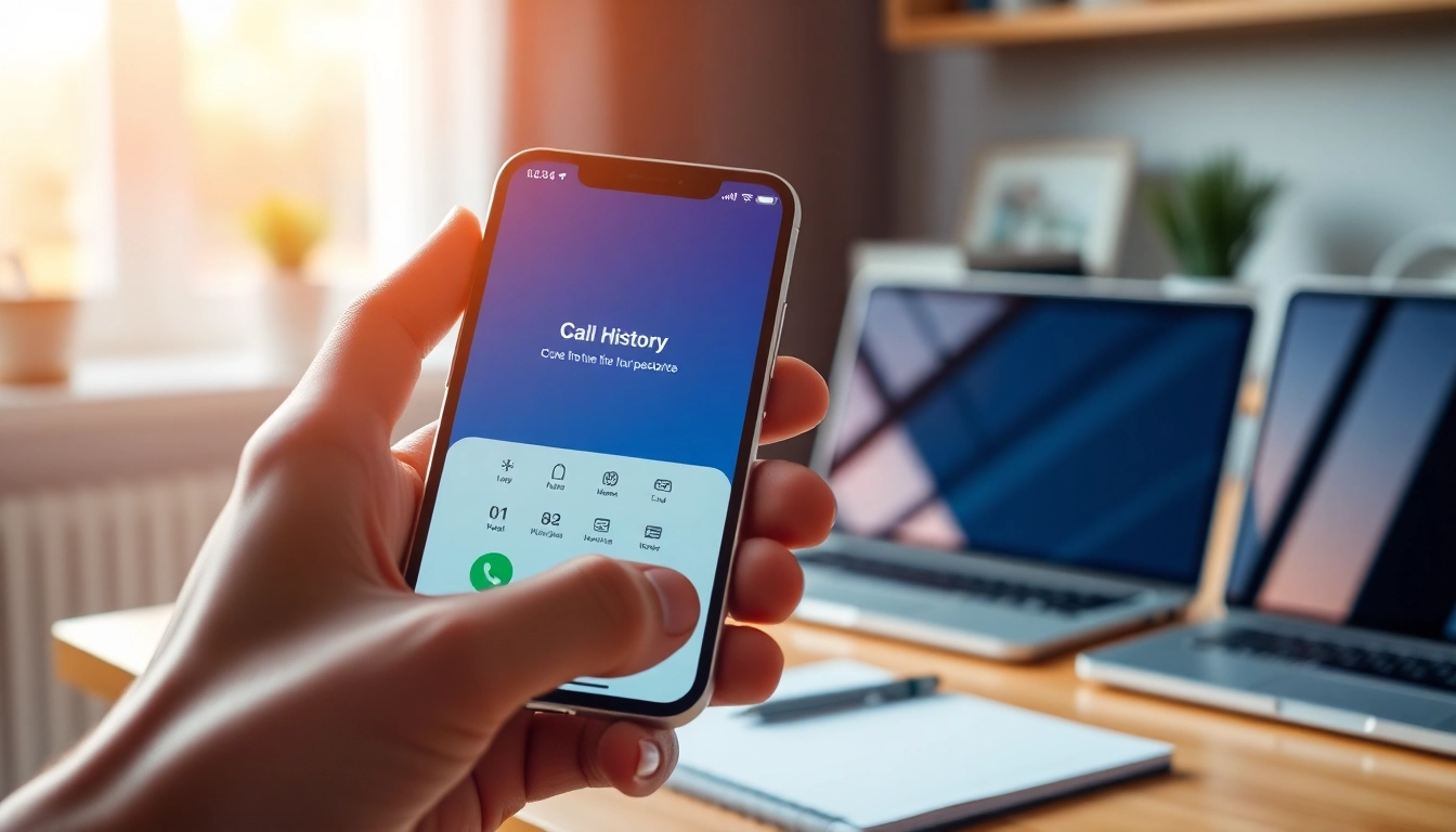 Utilize a call history checker on a smartphone in a professional workspace.