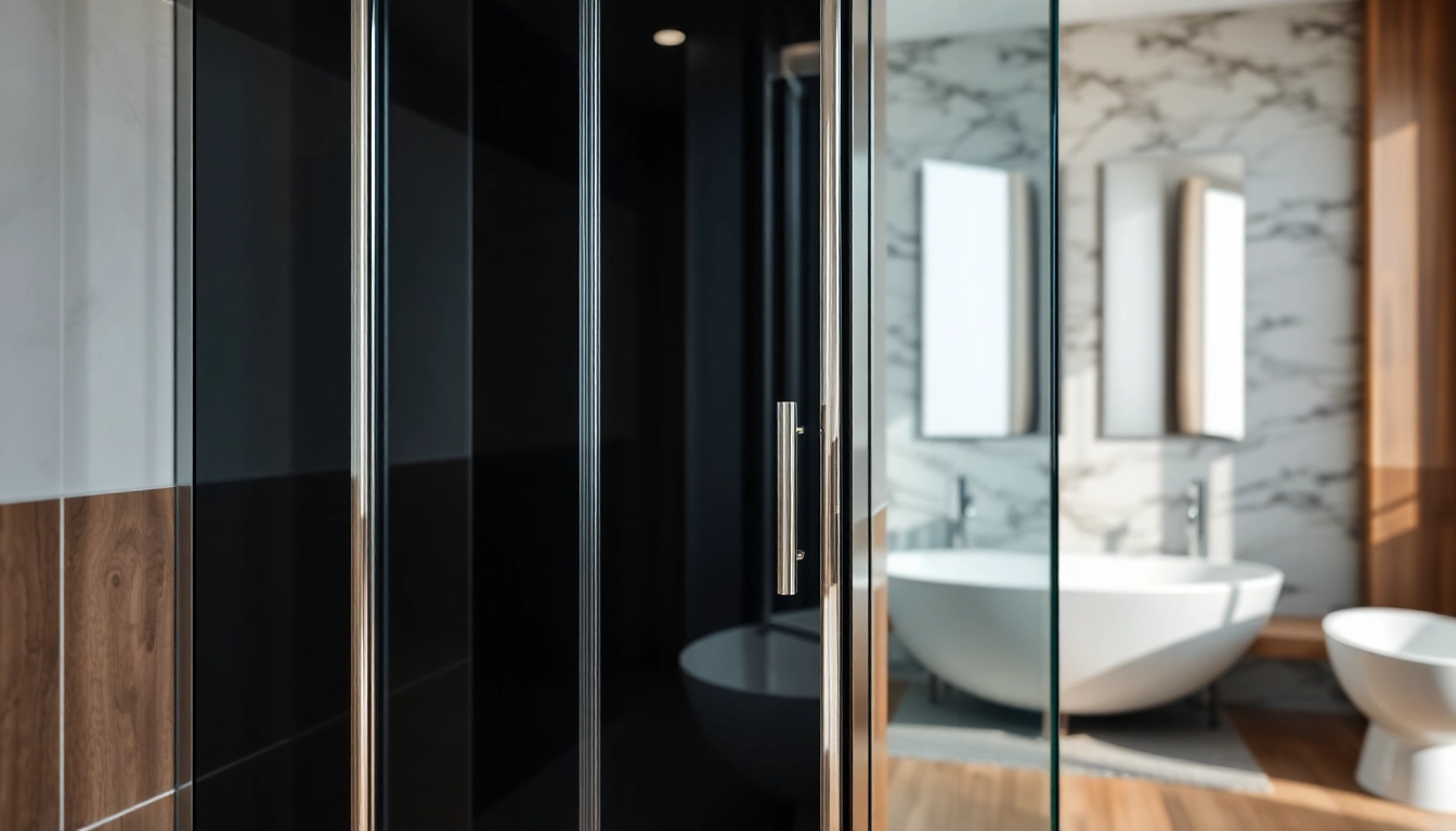 Explore a black shower door that adds modern elegance to a luxurious bathroom.