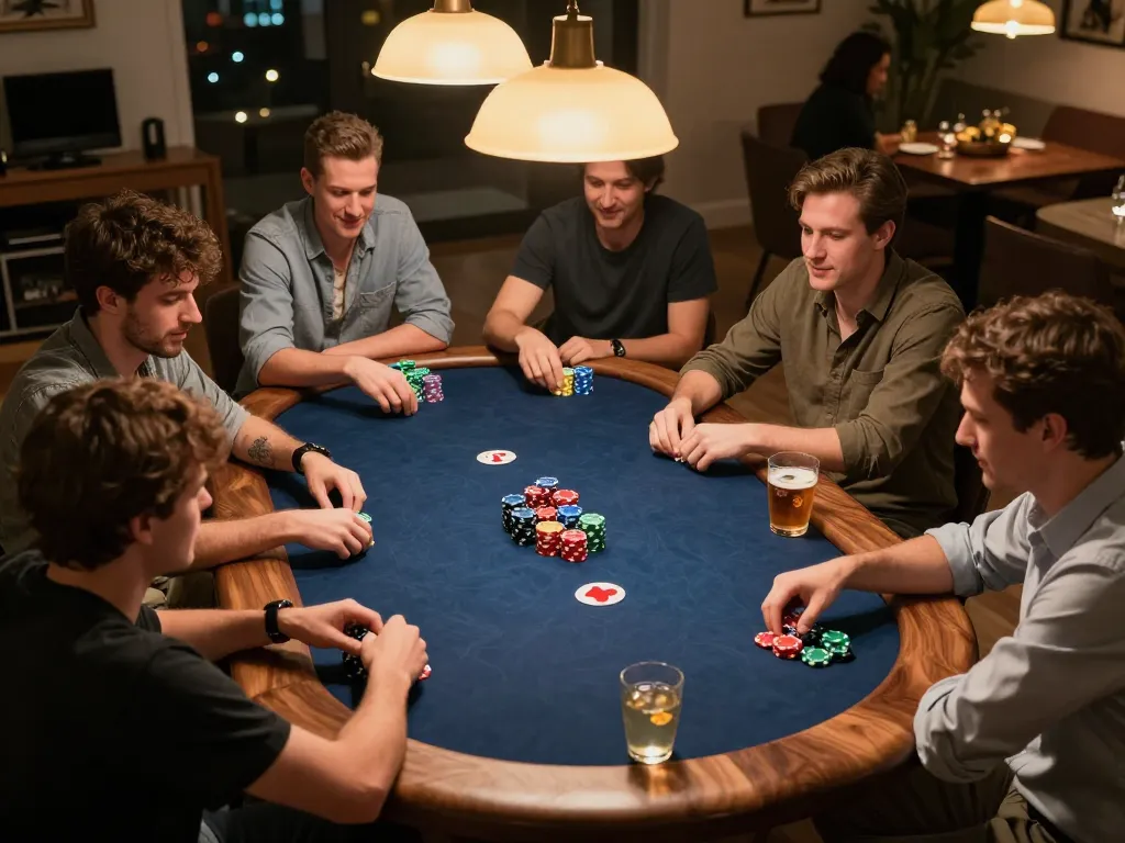 Players enjoying a lively poker night while placing bets at home with 88vvgo.