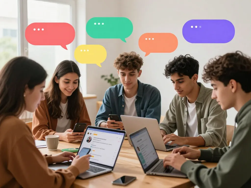 Engaging chat environment representing شات فلسطين with diverse users connecting online through vibrant chat interfaces.