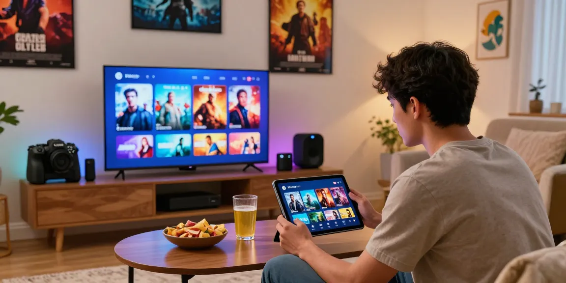 Pikashow APK in use on tablet showcasing vibrant streaming content in a cozy living room setting.