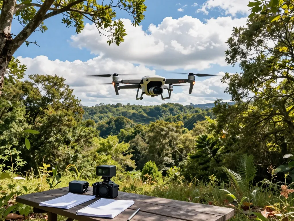 Drones collecting LiDAR data in a forest with DJI Zenmuse L2.