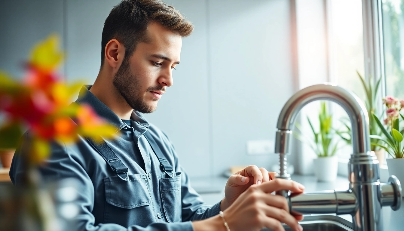 Find a reliable plumber near me working in a bright kitchen environment.