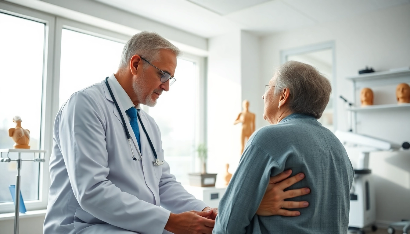 Patient discussing chronic low back pain with a healthcare provider in a clinical setting.