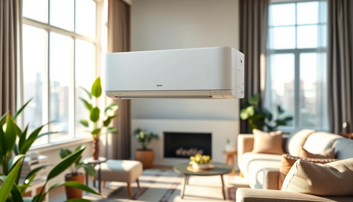 See the Mitsubishi mini split AC elegantly installed in a modern living room, enhancing comfort.