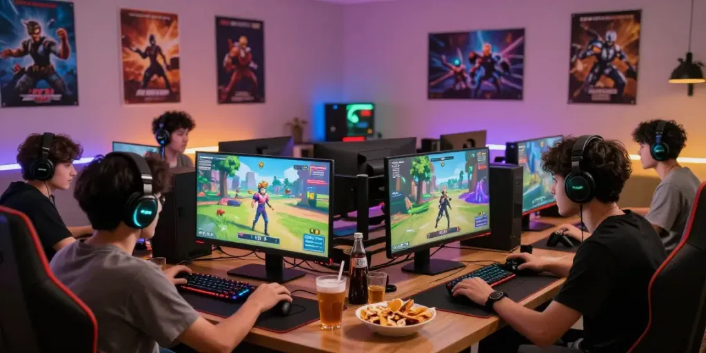 Exciting scene of players engaging with the rokok88 link in a digital gaming environment, highlighting collaborative gameplay and the inviting atmosphere.