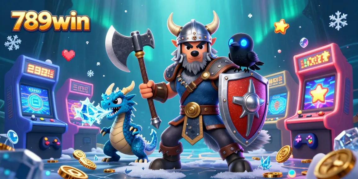 Engage with thrilling games at 789win with dynamic 3D Viking characters amidst arcade elements.