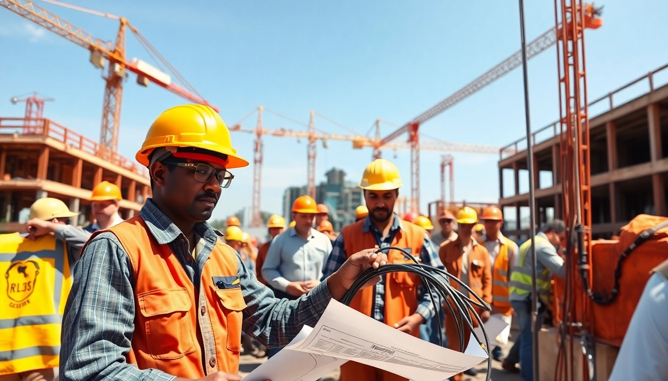 Engaged workers at a construction career site demonstrating skills and teamwork.