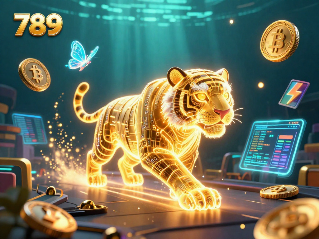 Experience the thrill of 789 casino games with dynamic neon elements representing cryptocurrency.