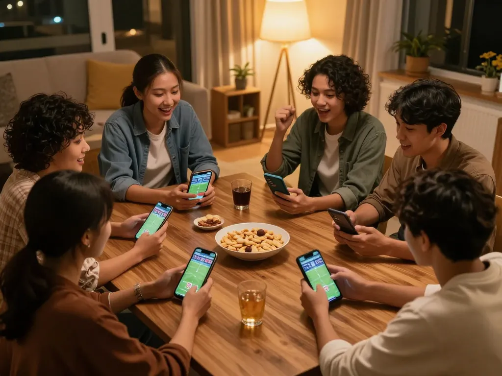 Engaging in truc tiep bong da sports betting with friends in a cozy home atmosphere.