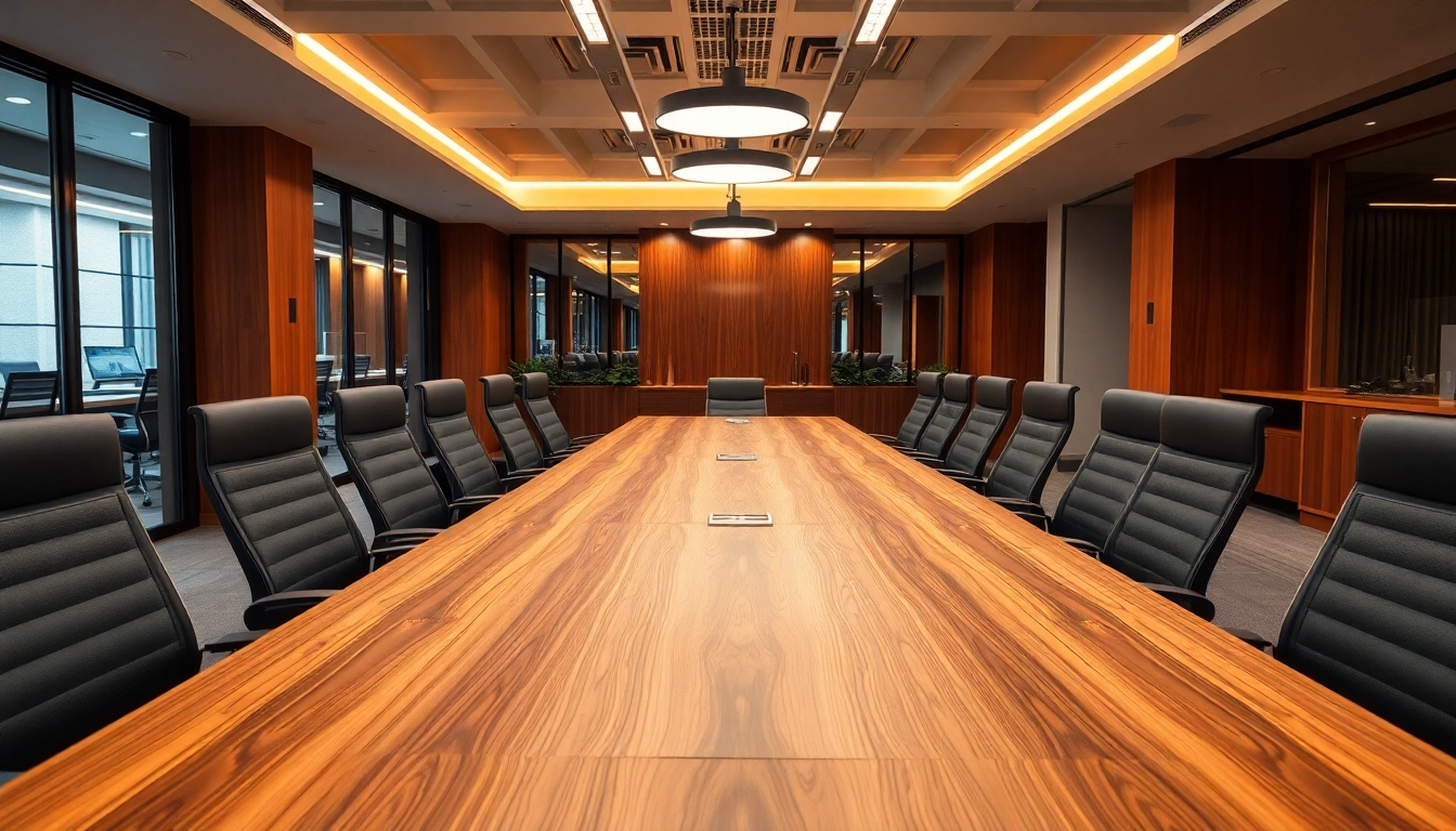 Custom conference table showcasing handcrafted quality and modern design in a professional office setting.