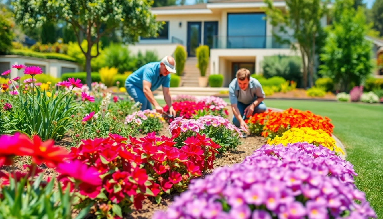 Skilled landscaping contractor San Jose enhancing a beautiful garden with vibrant flowers.