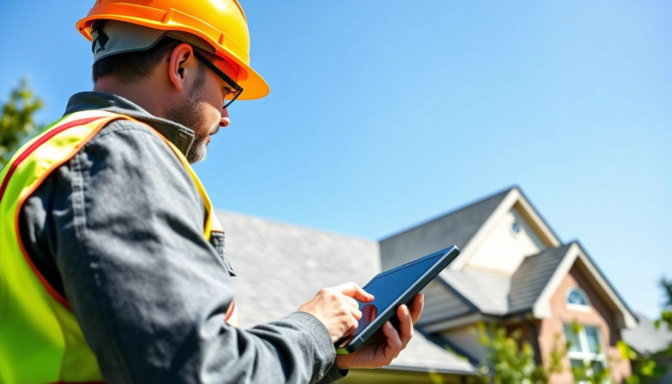 Assessing roof conditions in South Jersey by a professional contractor with detailed equipment.