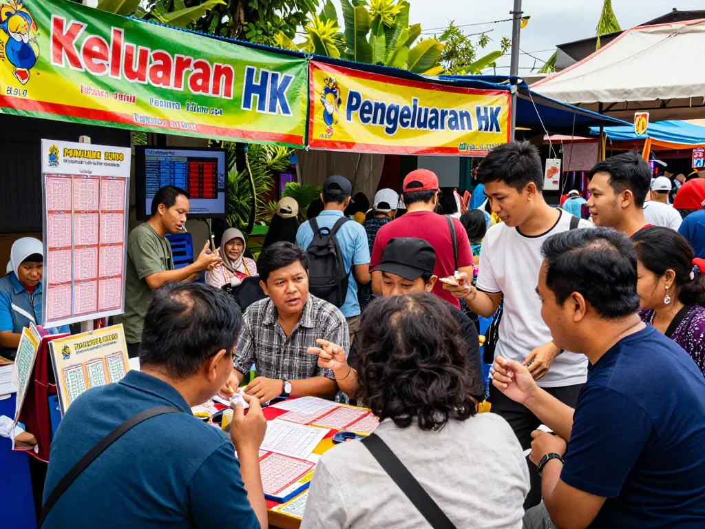 Pemain Togel Hongkong dengan antusias mendiskusikan hasil lotere di pasar luar ruangan yang meriah.