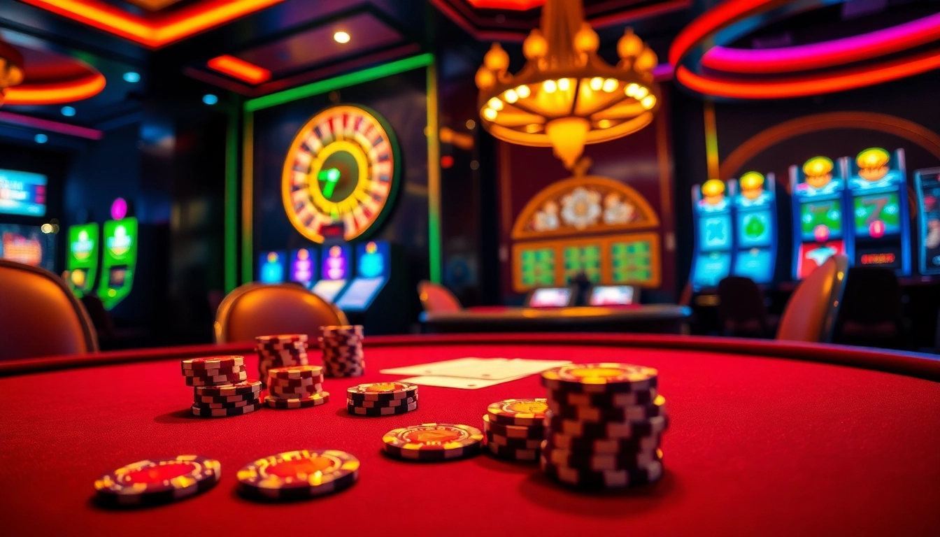 Experience thrilling gameplay at U888 link mới with vibrant casino visuals filled with poker chips and cards.