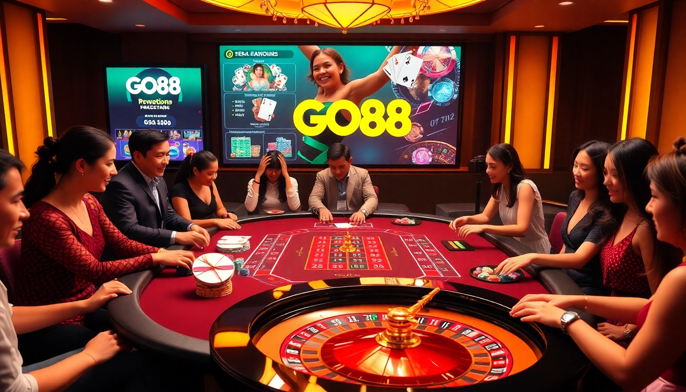 Players enjoying an exciting game at the GO88 casino table with vibrant chips and cards.