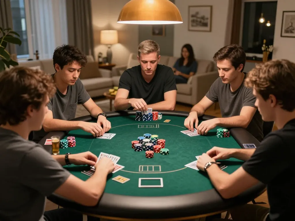 Players at home engaging in a competitive poker game, emphasizing strategy and camaraderie within the uu88 gaming experience.