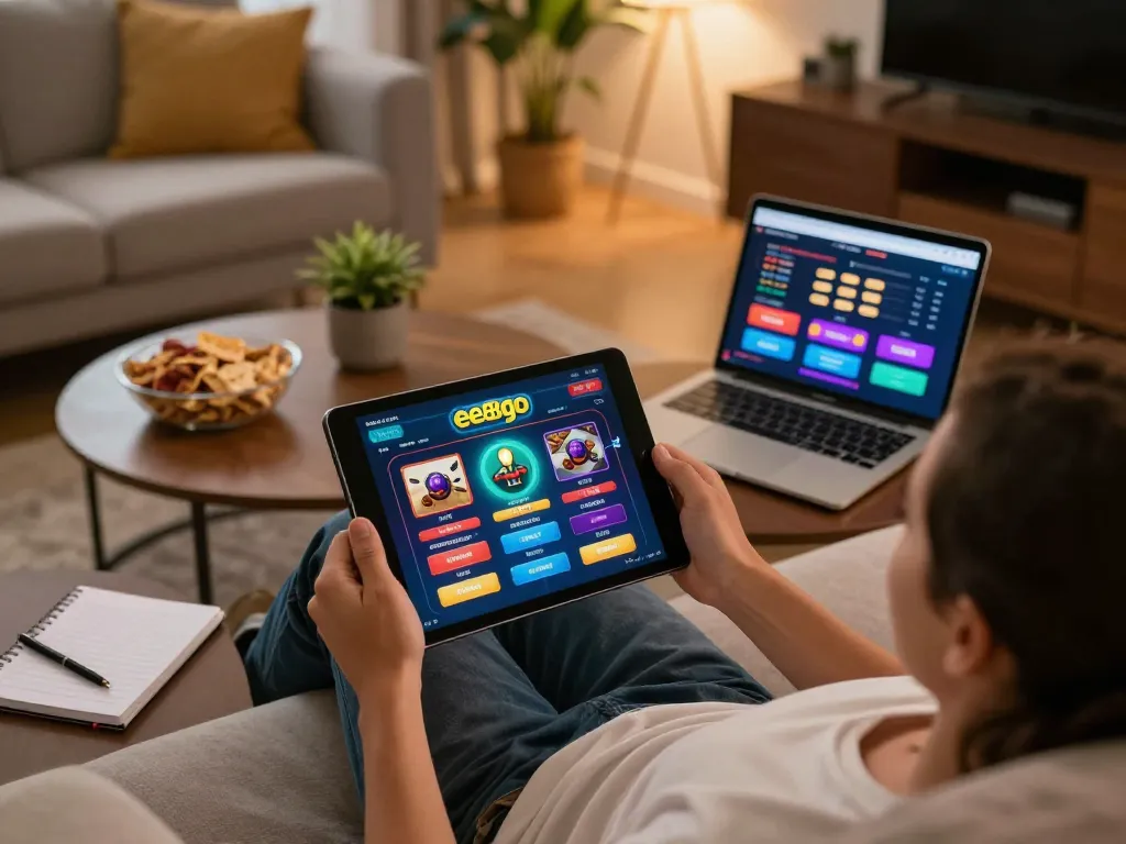 Engaging with ee88go gaming app from the comfort of home, showcasing online gambling atmosphere