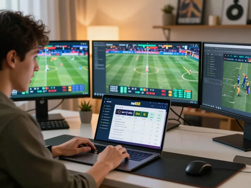 Placing bets on net88 with multiple sports screens highlighting options and excitement.