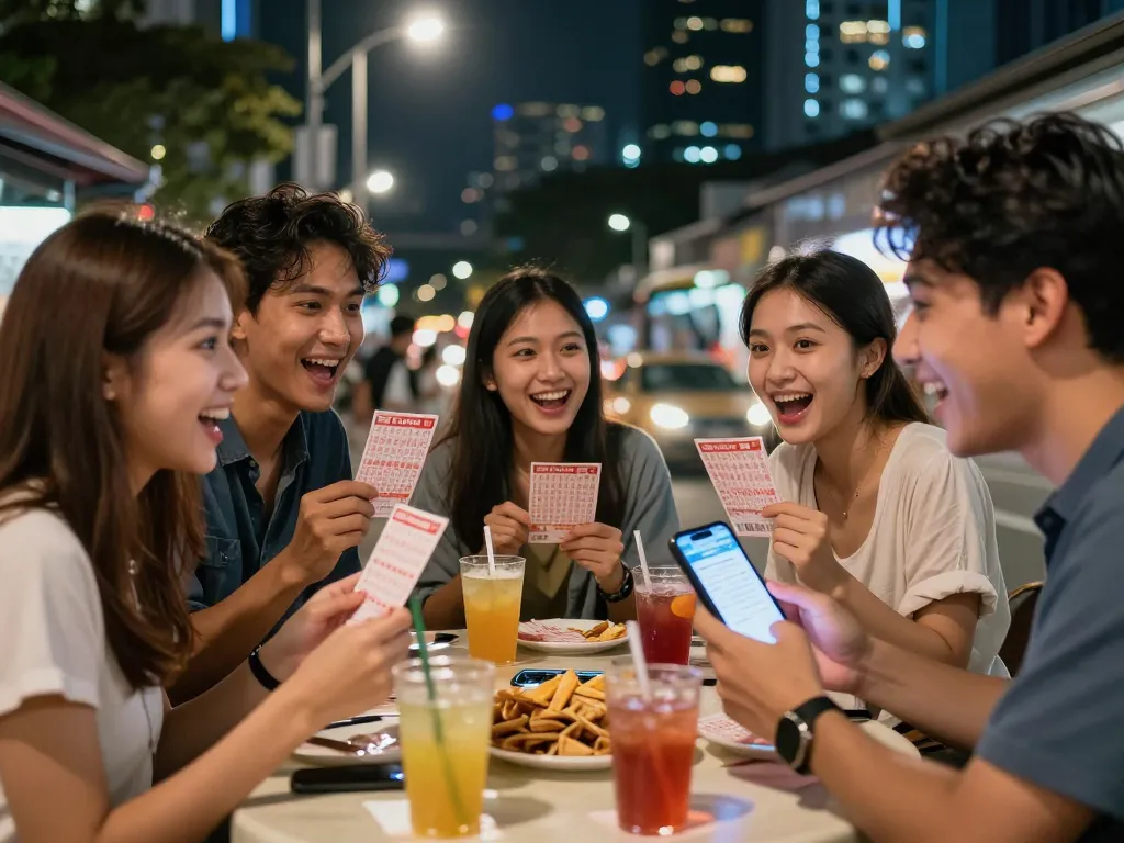 Para penggemar Togel Hongkong merayakan nomor kemenangan mereka di suasana malam perkotaan yang hidup.
