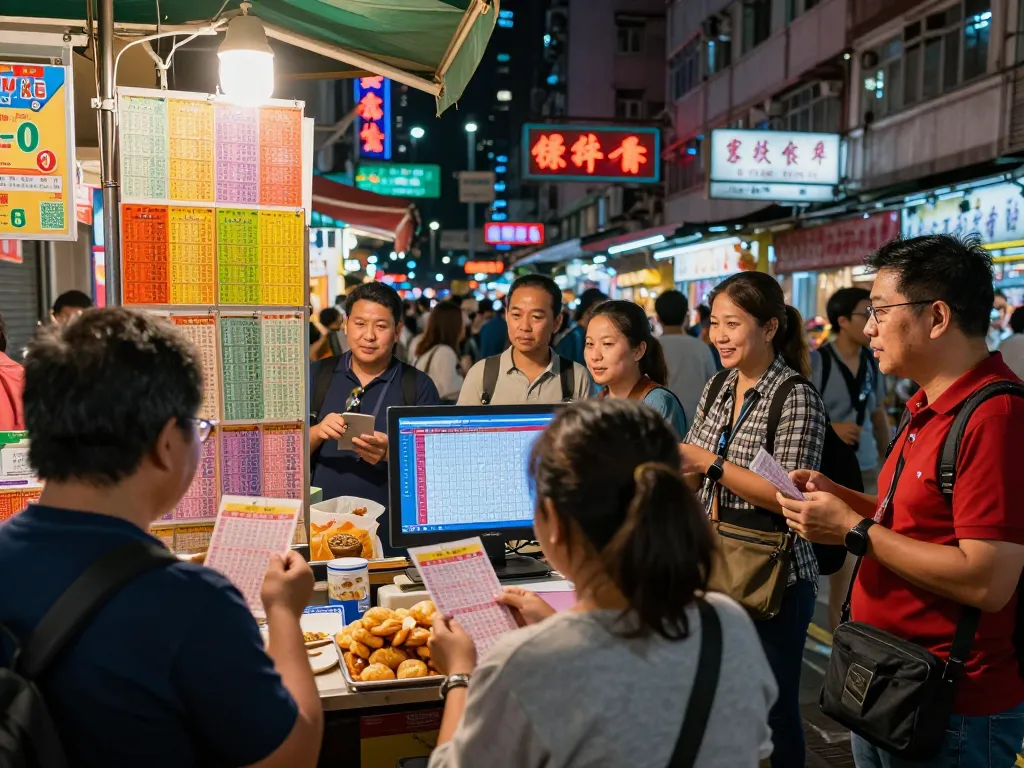 Pemain Togel Hongkong dengan antusias memeriksa hasil undian di pasar jalanan yang ramai.