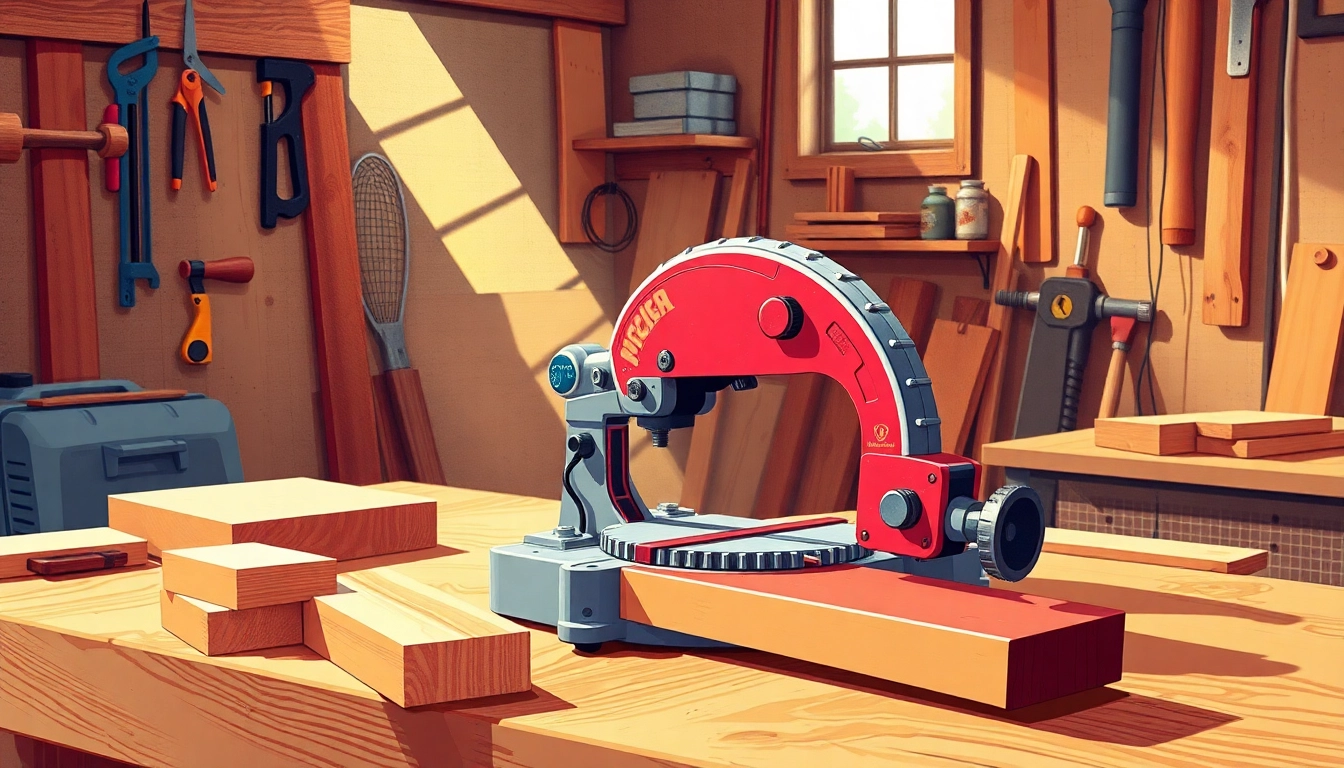 Focusing on a hand miter saw in action, accurately cutting wood for precise angles in a bright workshop.