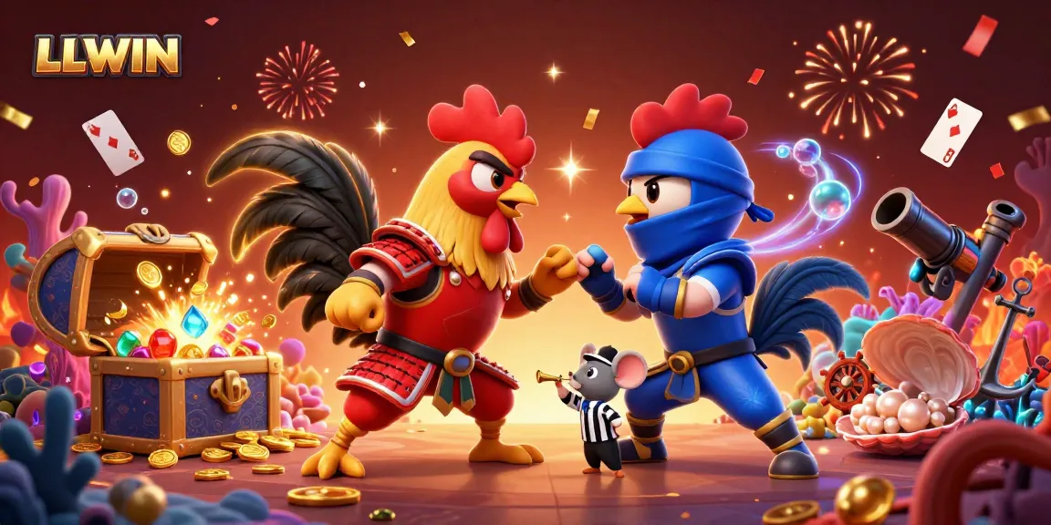 Engage with LLWIN in an exciting standoff involving cartoon roosters battling for glory.
