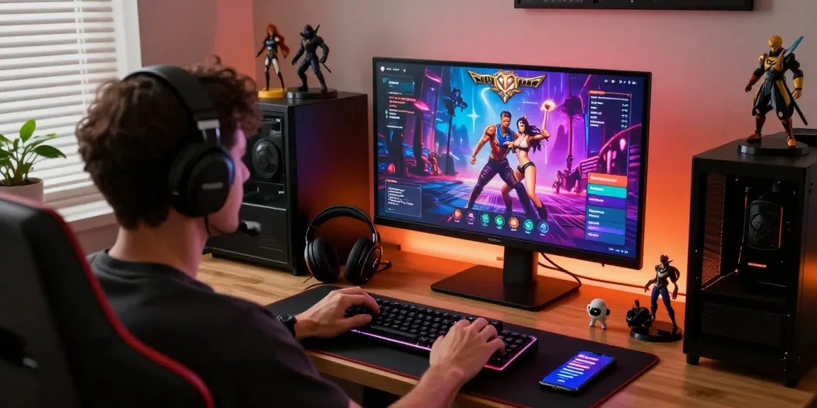 Adult game enthusiast engaged in vibrant interactive gameplay with fantasy characters.