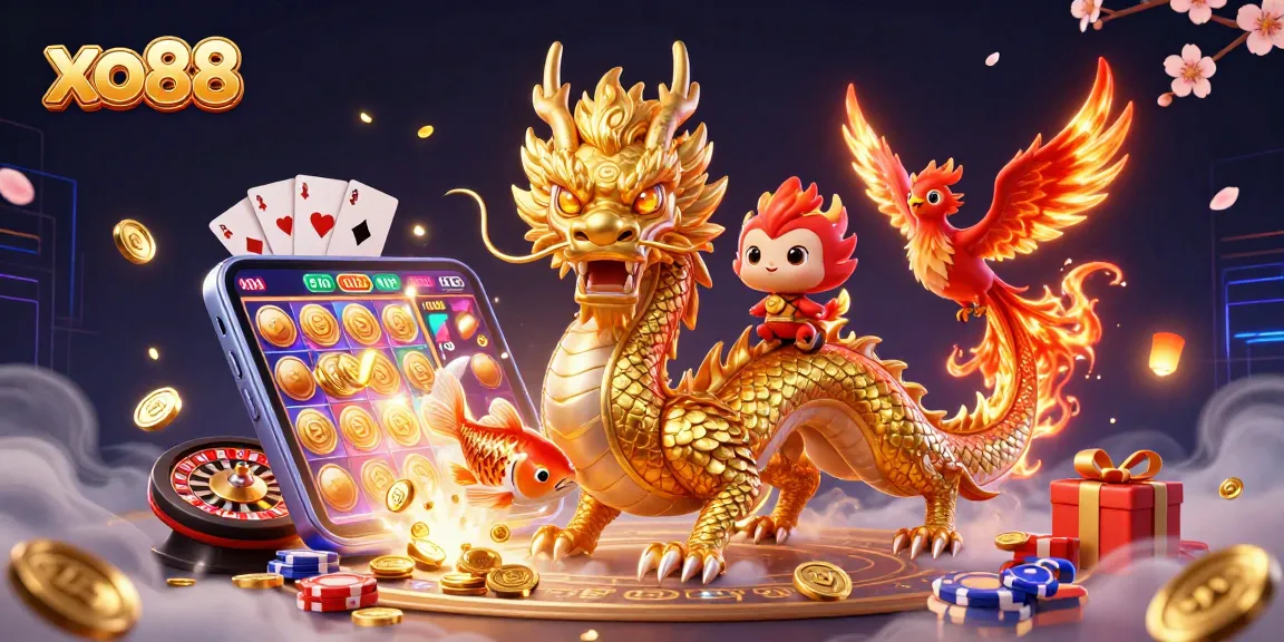 Spin and win with xo88's immersive slots featuring a golden dragon and lucky koi!